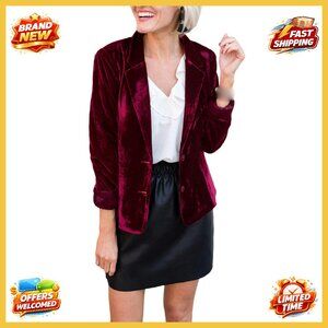 Long Sleeve Velvet Blazer Elegant Chic Minimal Office Wear Open Front